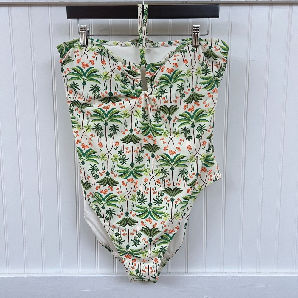 Old Navy One-Piece Swimsuit Palm Tree Print Halter Neck Strapless Tropical Beach